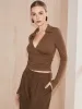 Wrap-Front Ruched V-Neck Collared T-Shirt sold by COMMENSE