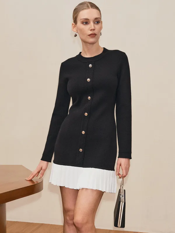 Long Sleeve Pleated Hem Sweater Dress sold by COMMENSE