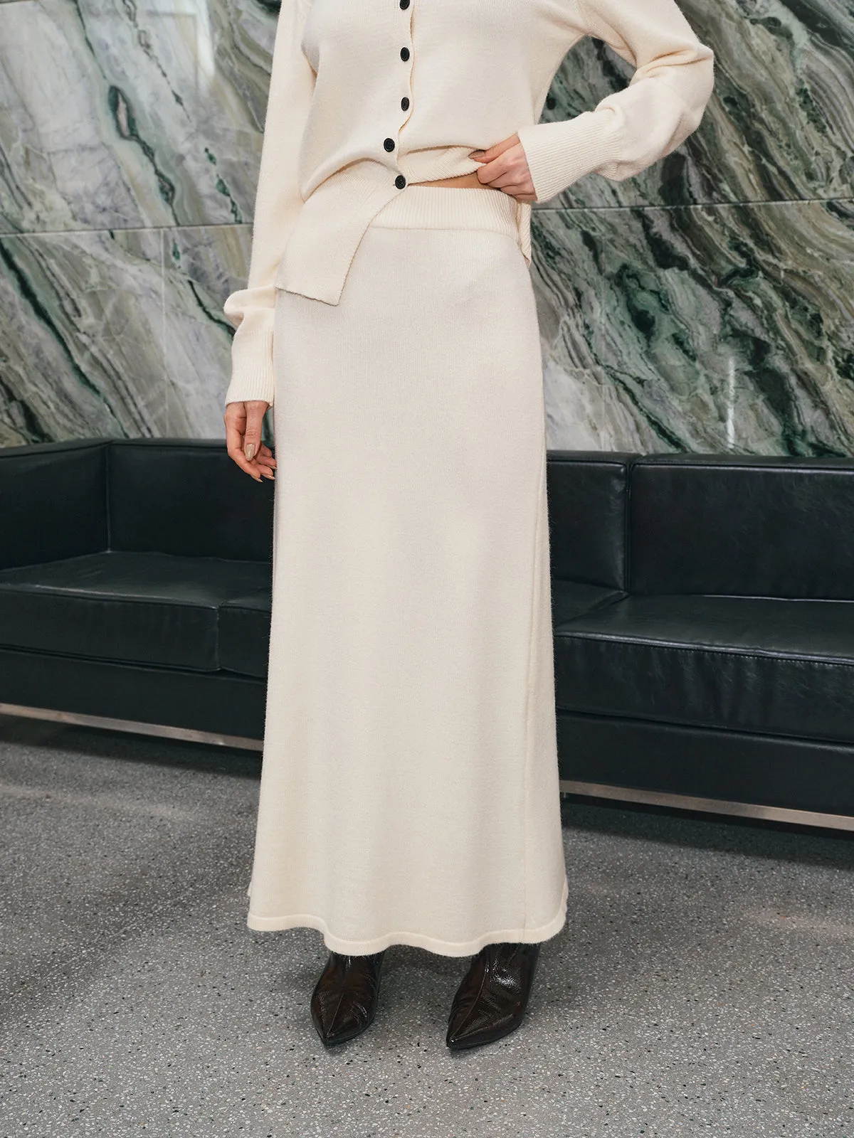 V-Neck Button-Front Knit Cardigan and Maxi Skirt Set sold by COMMENSE product image thumbnail 4