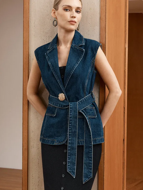 Denim Belted Blazer Vest sold by COMMENSE