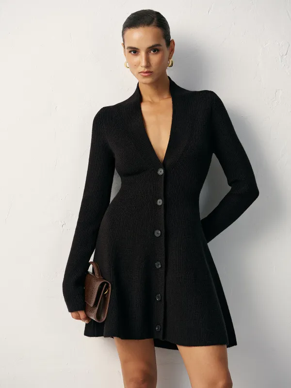 V-Neck Buttoned Wool Blend Sweater Dress sold by COMMENSE