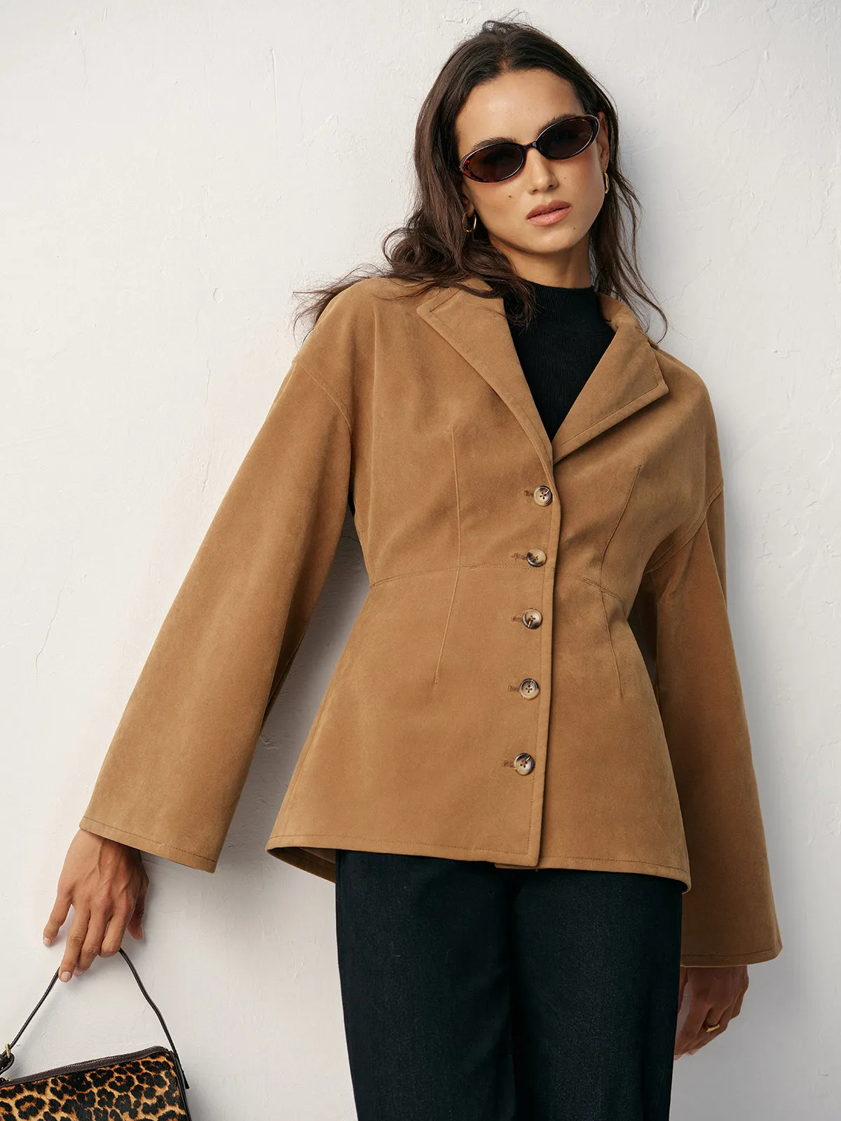 Flared Sleeve Suede Blazer sold by COMMENSE product image thumbnail 3