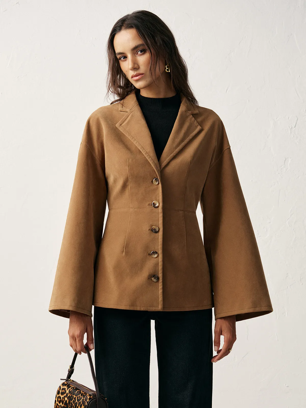 Flared Sleeve Suede Blazer sold by COMMENSE