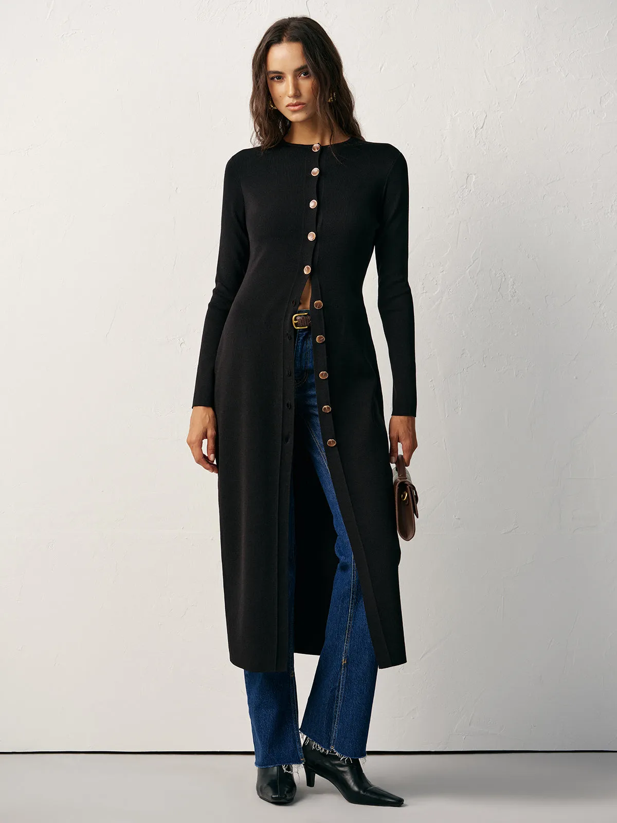Button-Front Maxi Knit Cardigan Dress sold by COMMENSE product image thumbnail 5