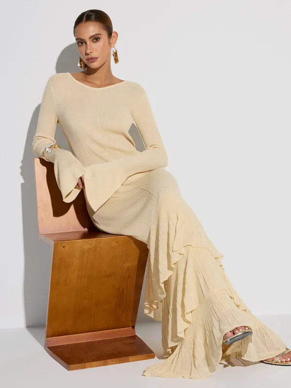 Layered Ruffled Hem Knit Maxi Dress sold by COMMENSE
