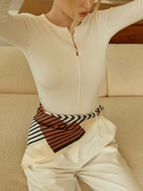 Wool Blend Button-Detailed Neck Sweater sold by COMMENSE