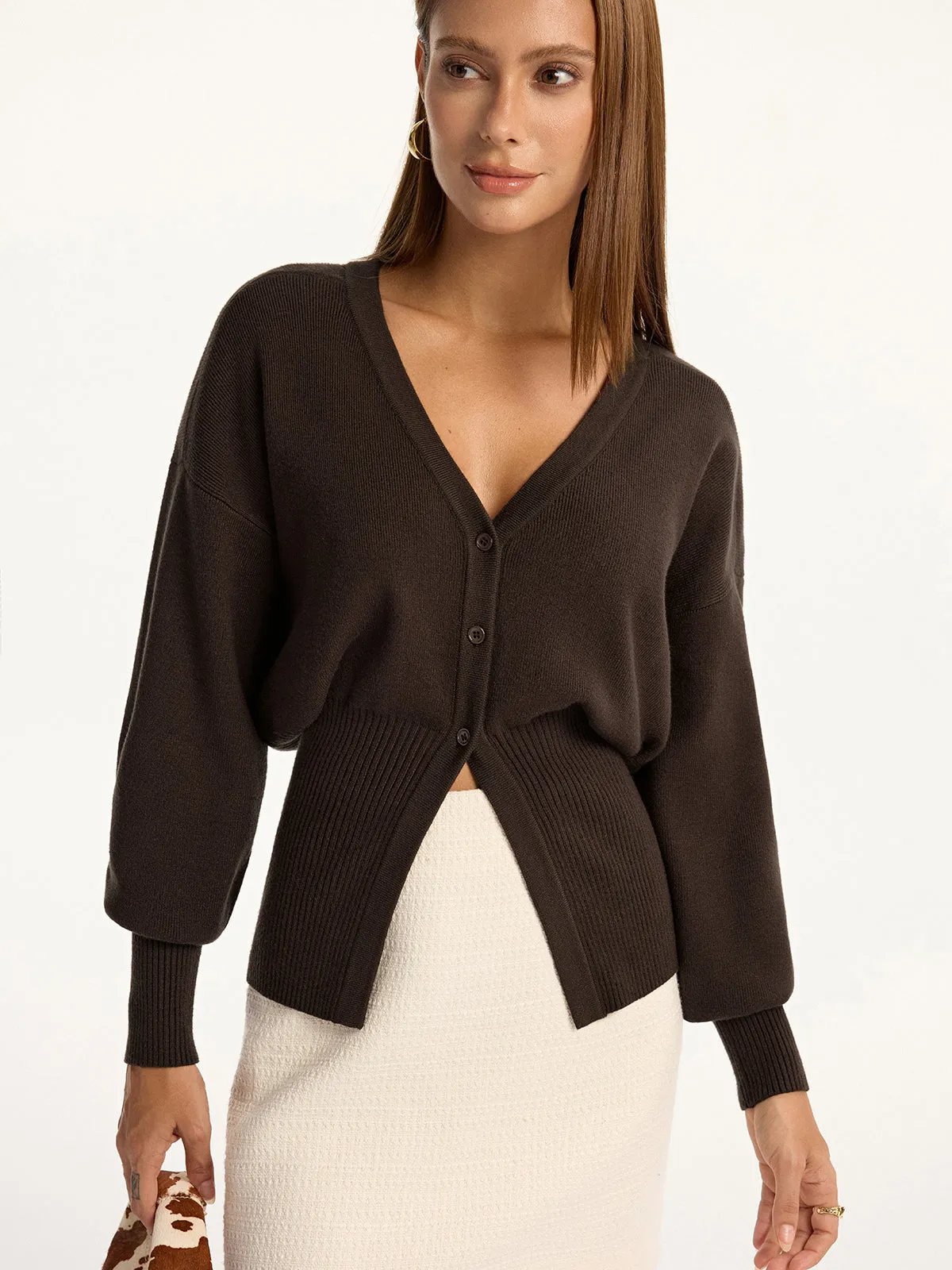 Split Hem V-Neck Cardigan sold by COMMENSE