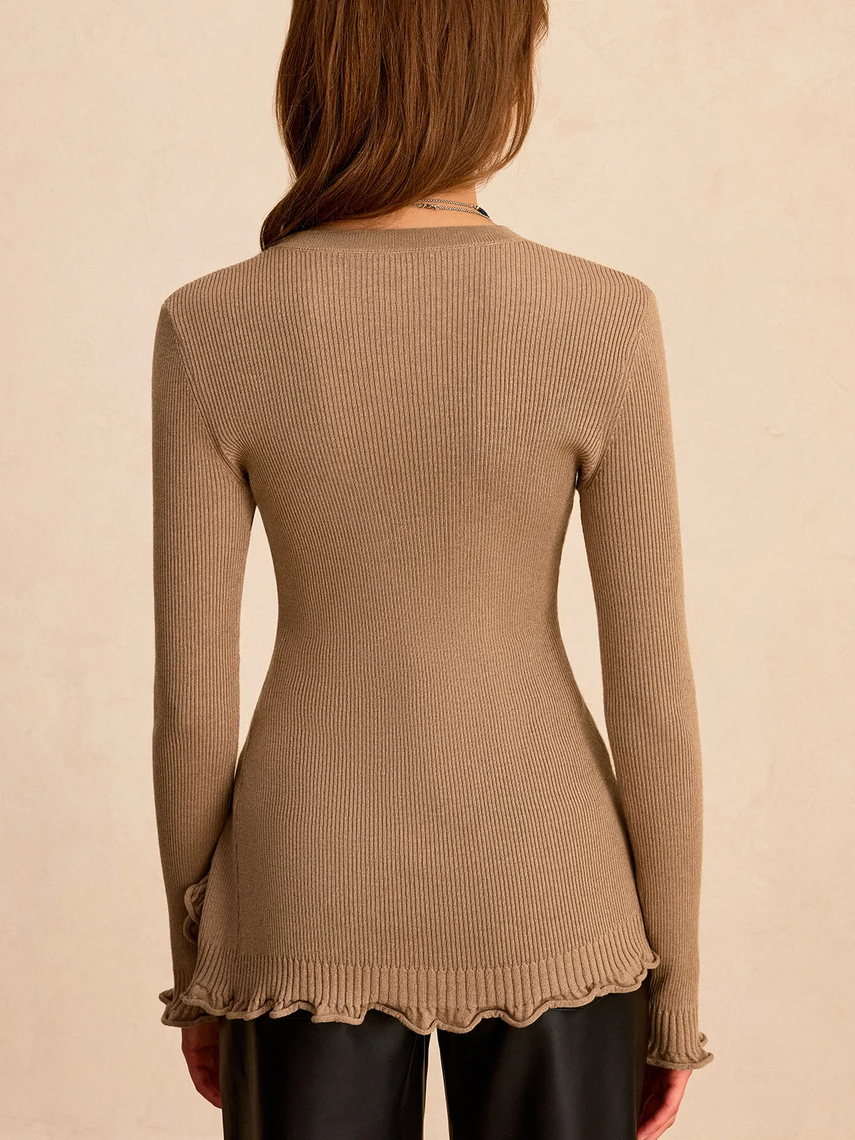 Wool Blend Asymmetric Ruffled Hem Sweater sold by COMMENSE product image thumbnail 4