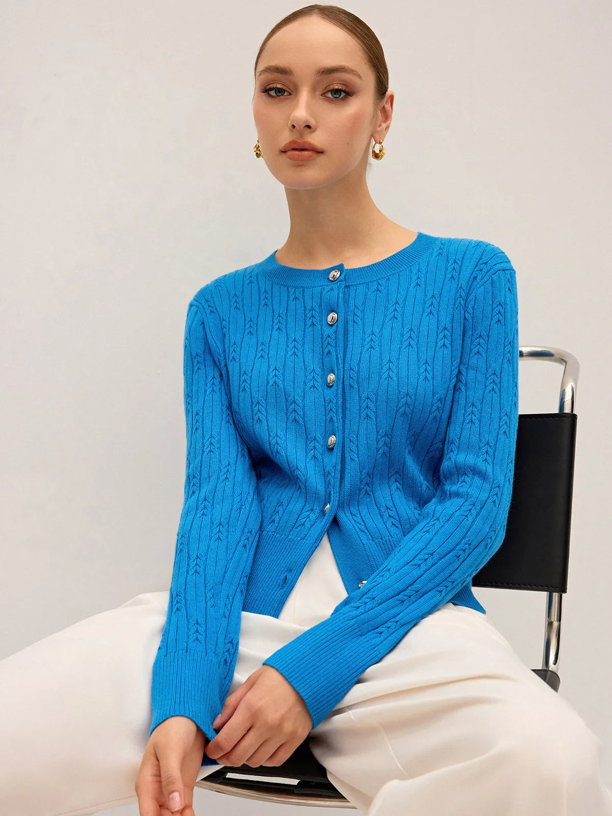 Cable Knit Wool Blend Cardigan sold by COMMENSE