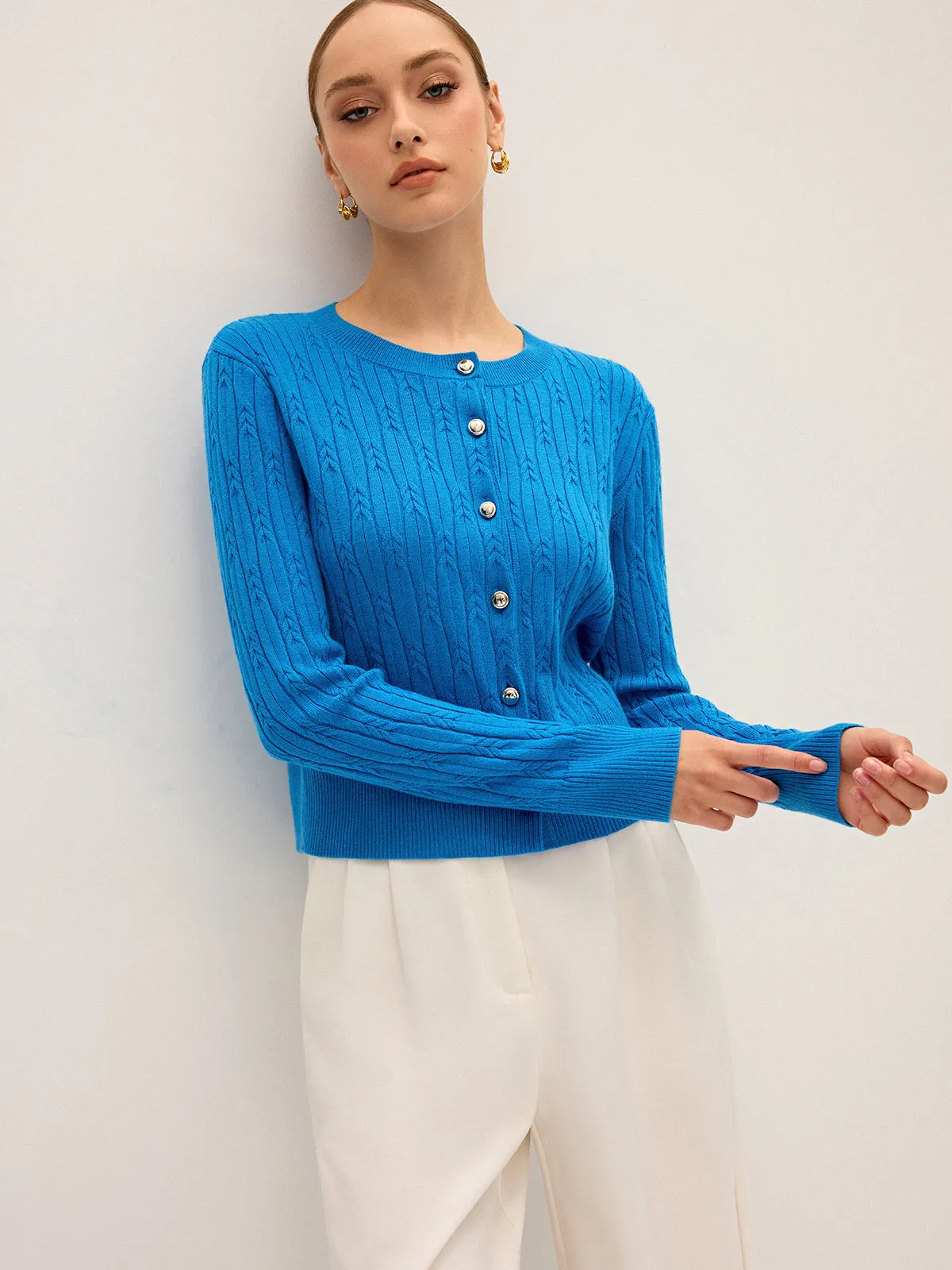 Cable Knit Wool Blend Cardigan sold by COMMENSE product image thumbnail 4