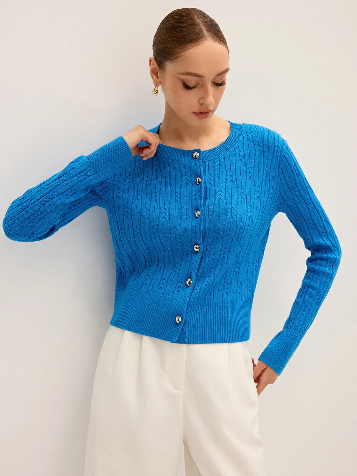Cable Knit Wool Blend Cardigan sold by COMMENSE product image thumbnail 5