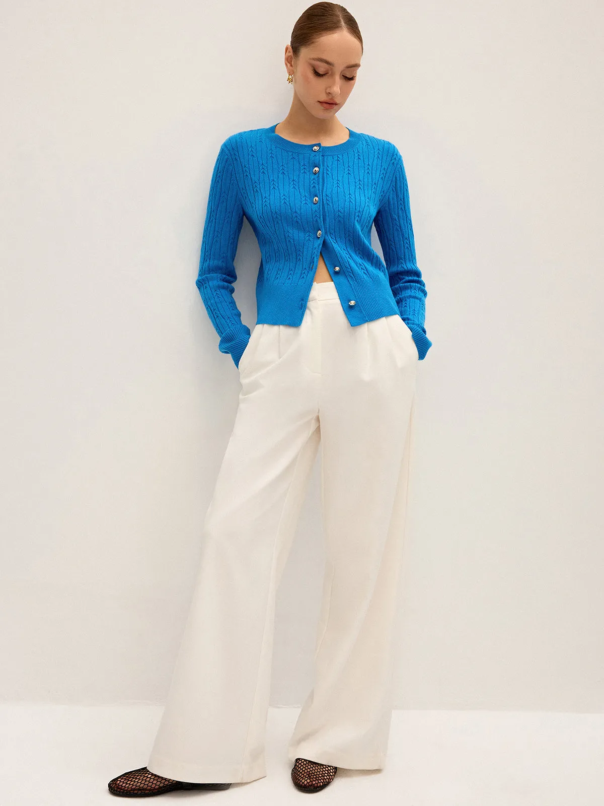 Cable Knit Wool Blend Cardigan sold by COMMENSE product image thumbnail 2