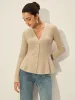 V-Neck Button Ribbed Cardigan sold by COMMENSE