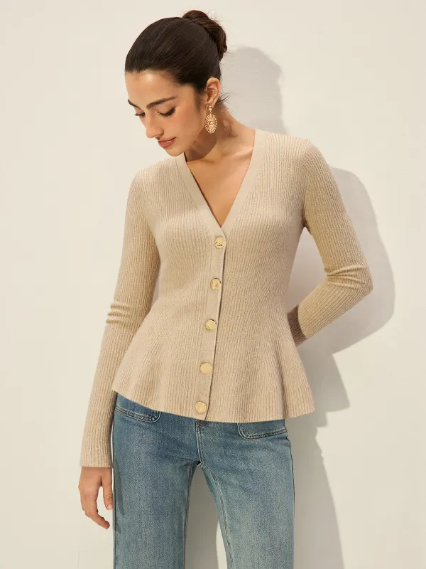 V-Neck Button Ribbed Cardigan sold by COMMENSE