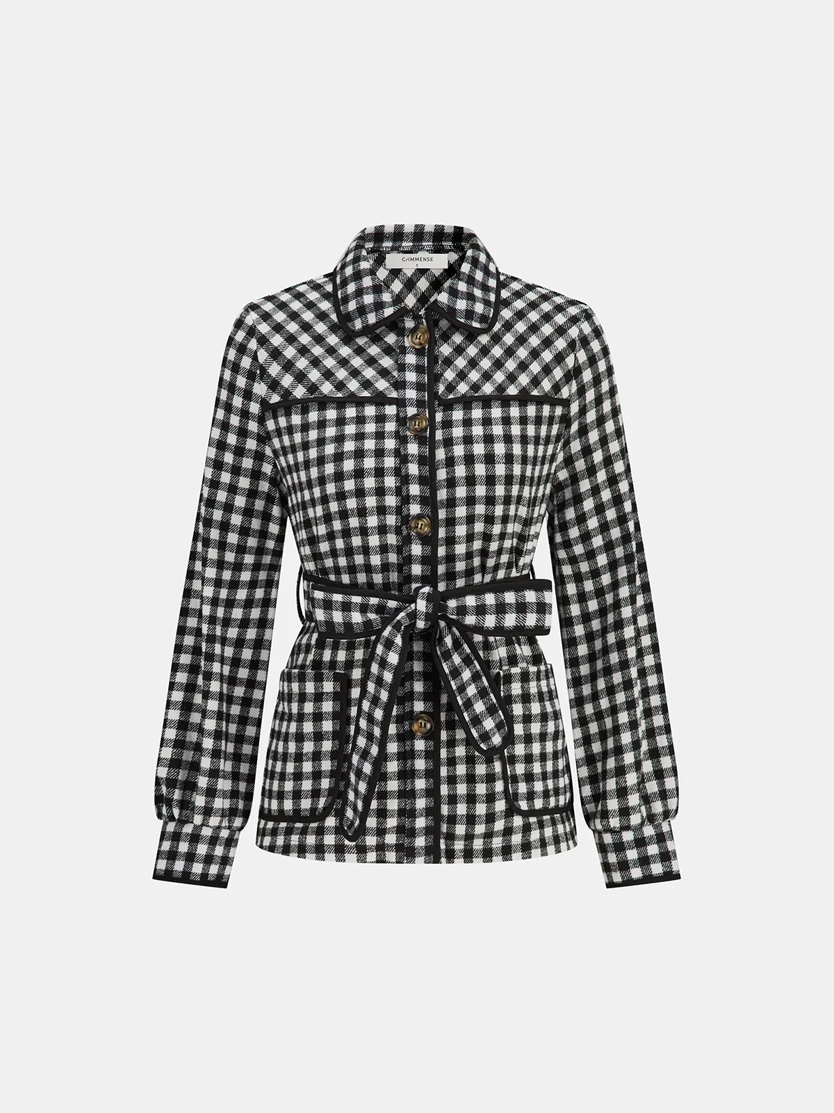 Belted Checkered Collared Jacket sold by COMMENSE product image thumbnail 3