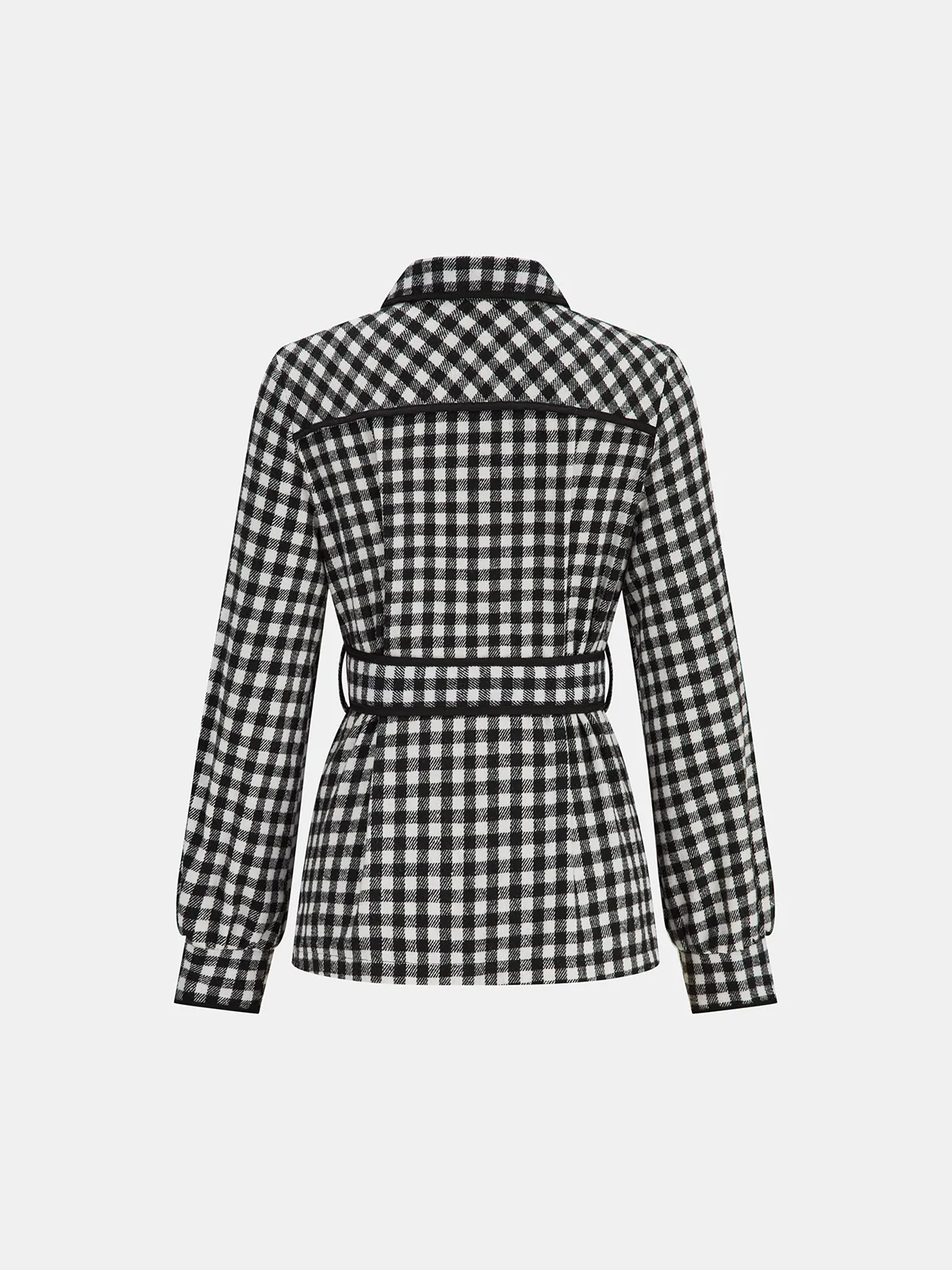Belted Checkered Collared Jacket sold by COMMENSE product image thumbnail 4