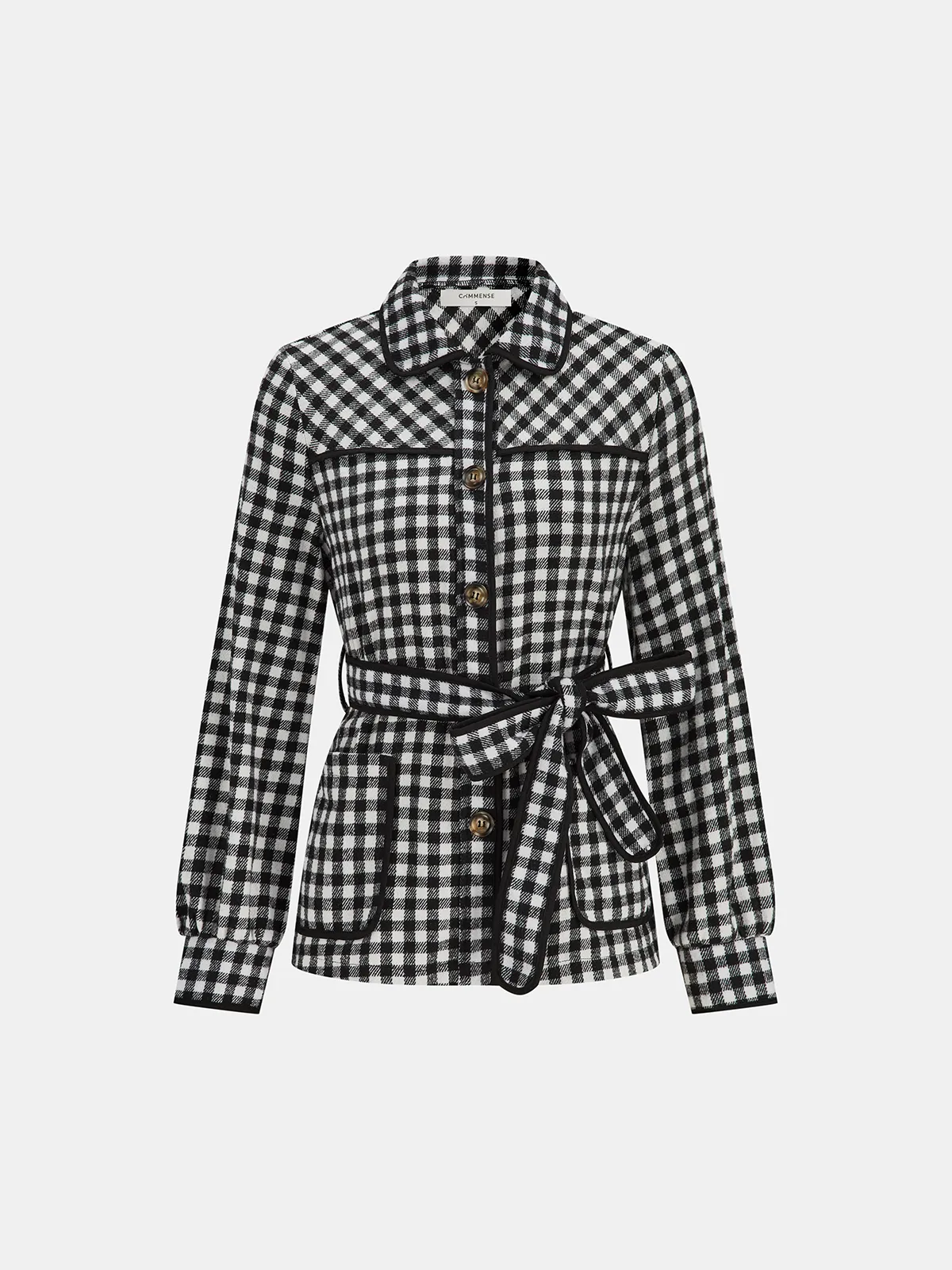 Belted Checkered Collared Jacket sold by COMMENSE product image thumbnail 2