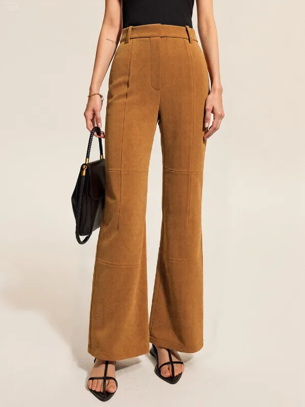 Suede Mid-Waist Paneled Pants sold by COMMENSE