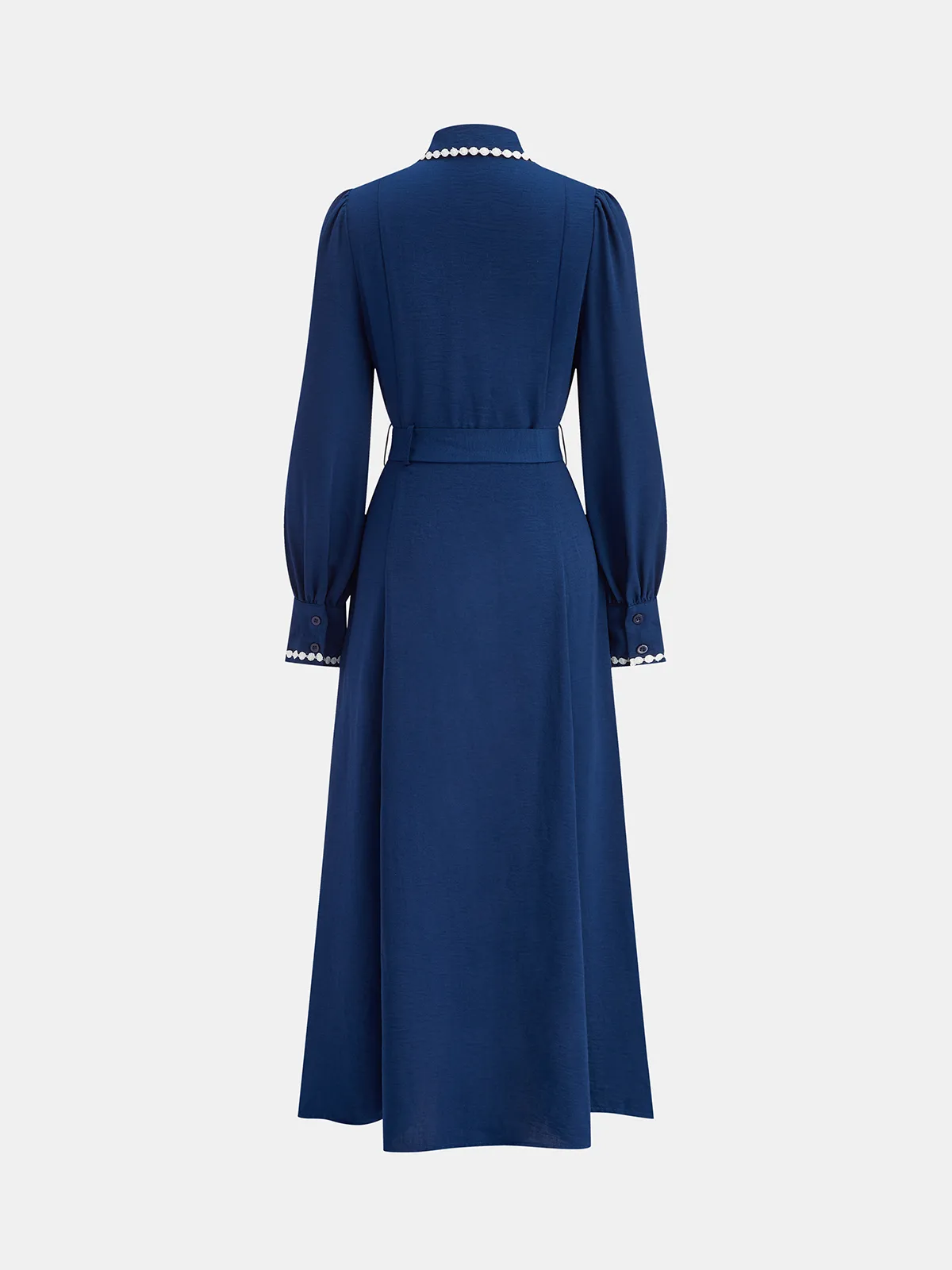 Contrast Lace-Trimmed Belted Shirt Dress sold by COMMENSE product image thumbnail 3