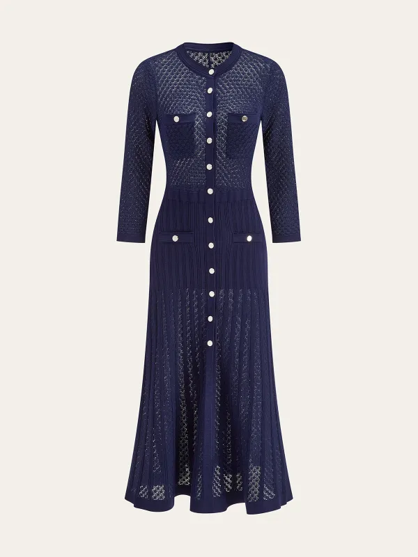 Button-Front Sheer-Knit Maxi Dress sold by COMMENSE