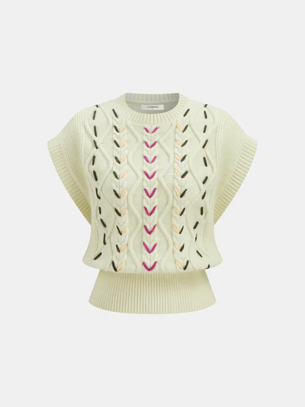 Cable Knit Contrast Stitched Sweater Vest sold by COMMENSE