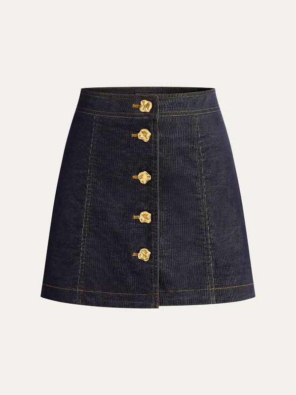 Metal Button-Front Mini Skirt sold by COMMENSE