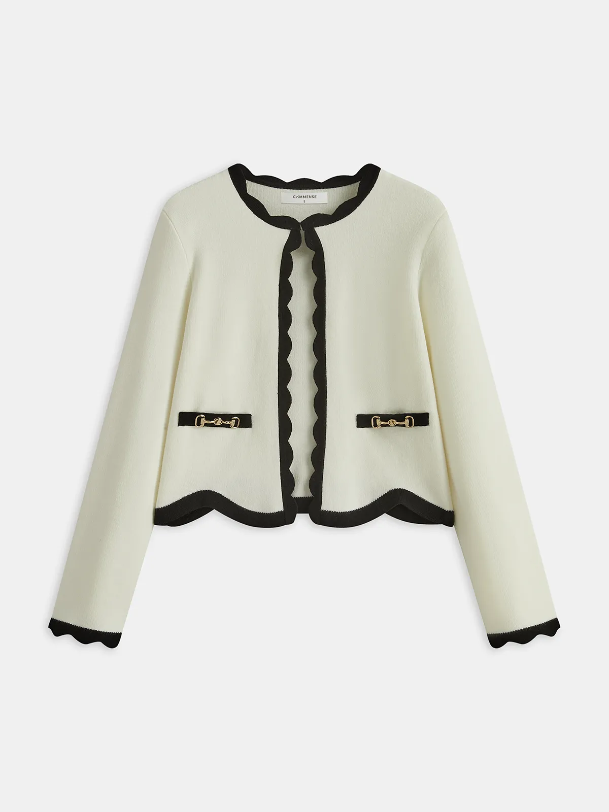 Contrast Scallop Trim Knit Cardigan sold by COMMENSE