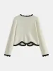 Contrast Scallop Trim Knit Cardigan sold by COMMENSE
