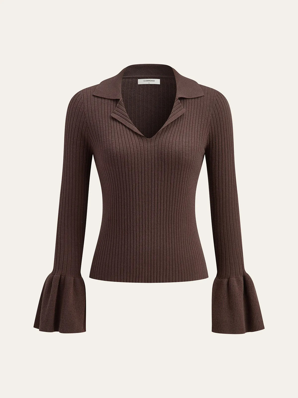 Flared Cuff Polo-Collar Sweater sold by COMMENSE