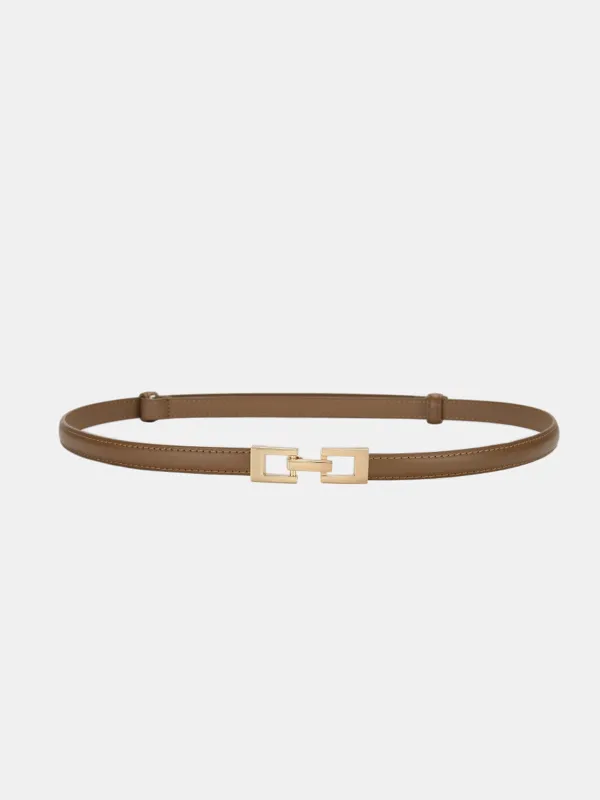 Square Buckle Slim Leather Belt sold by COMMENSE