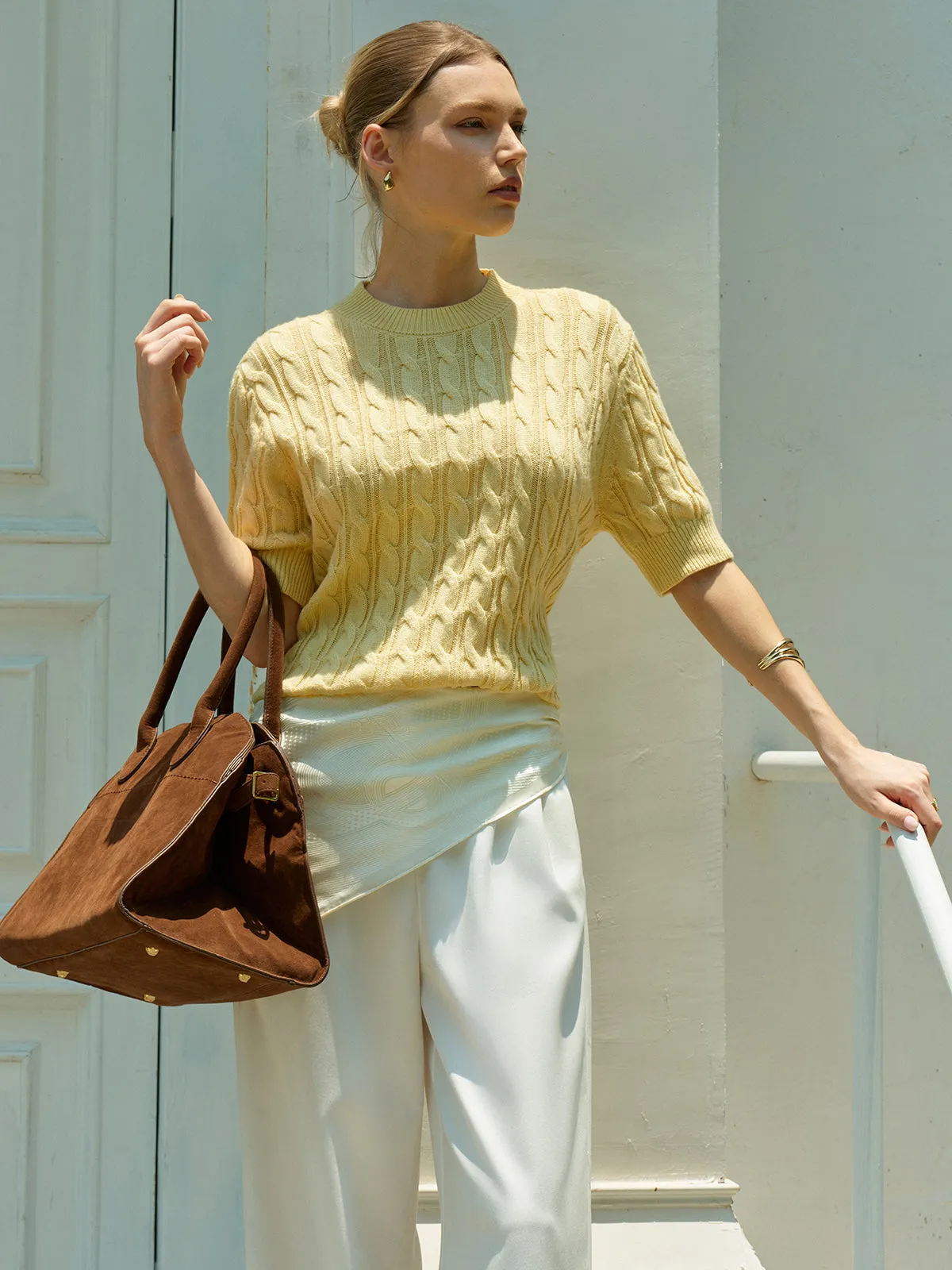 Cable Knit Short Sleeve Sweater sold by COMMENSE product image thumbnail 3