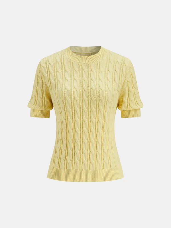 Cable Knit Short Sleeve Sweater sold by COMMENSE