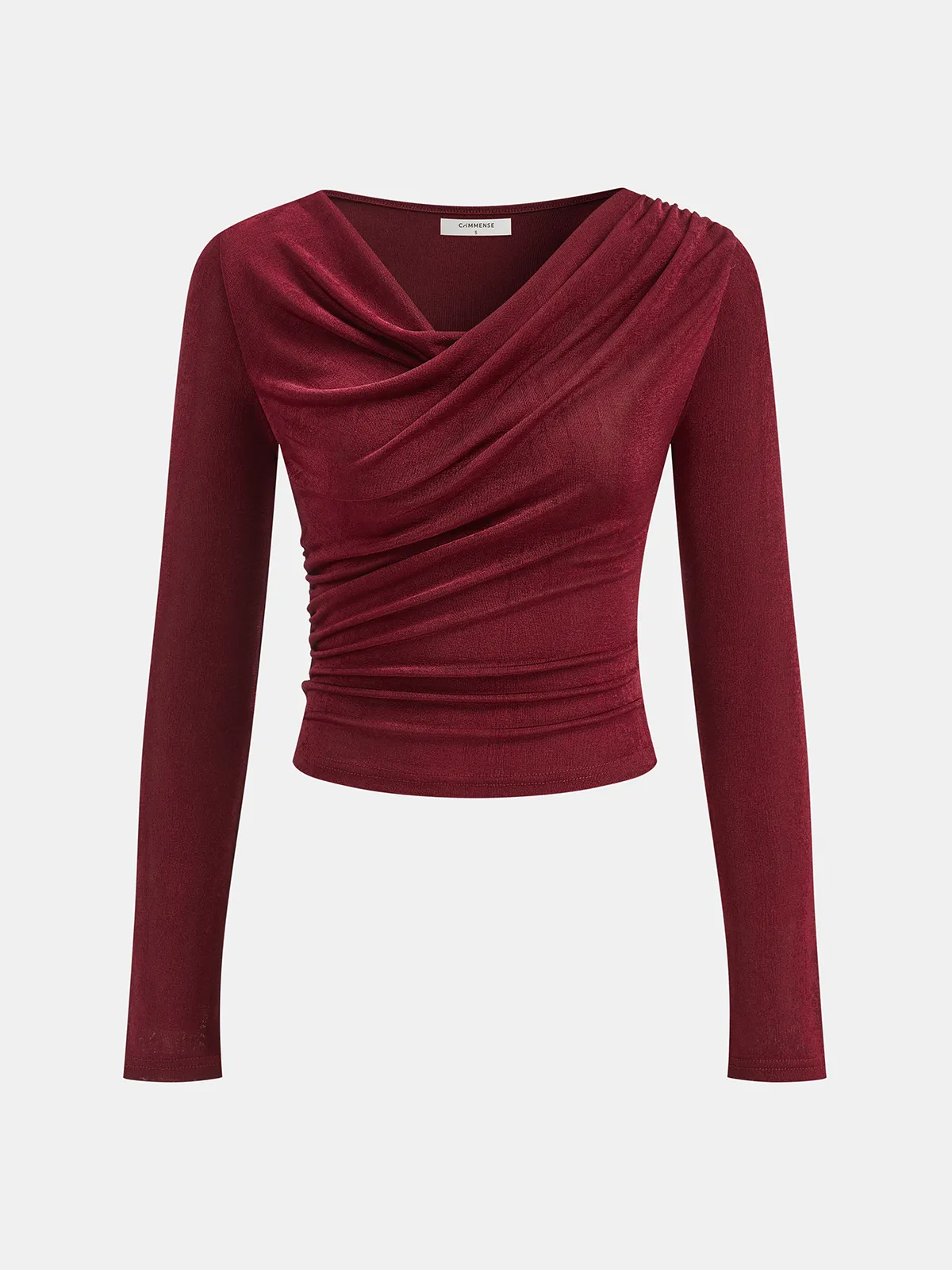 Draped Cowl Neck Long Sleeve T-Shirt sold by COMMENSE