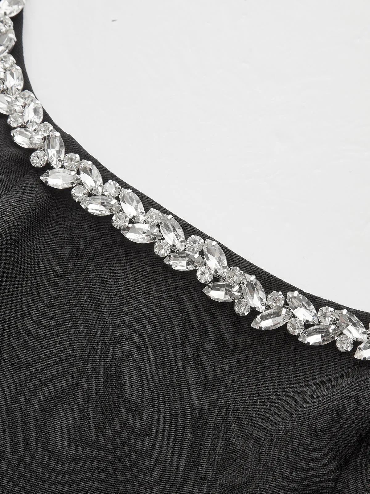 Sleeveless Square Neck Diamond Trim Flare Dress sold by COMMENSE product image thumbnail 4