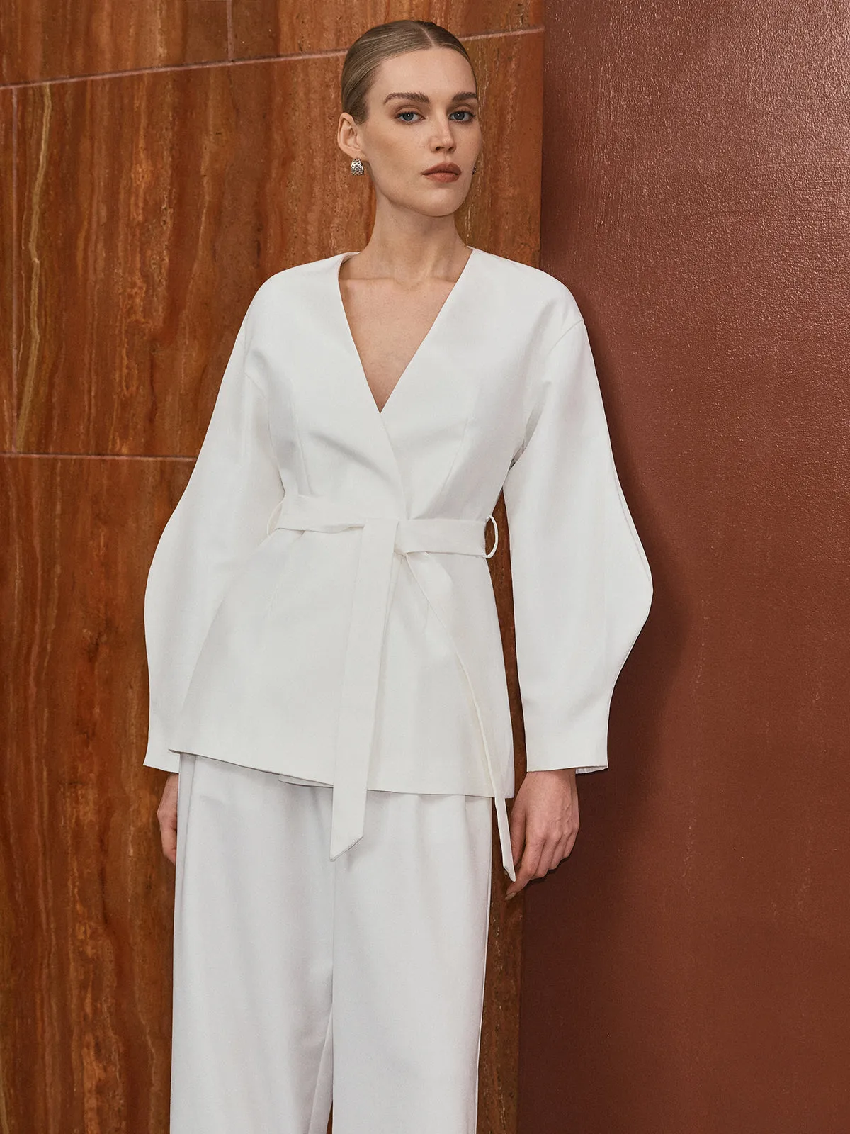 Belted Lantern Sleeve Blazer sold by COMMENSE product image thumbnail 2