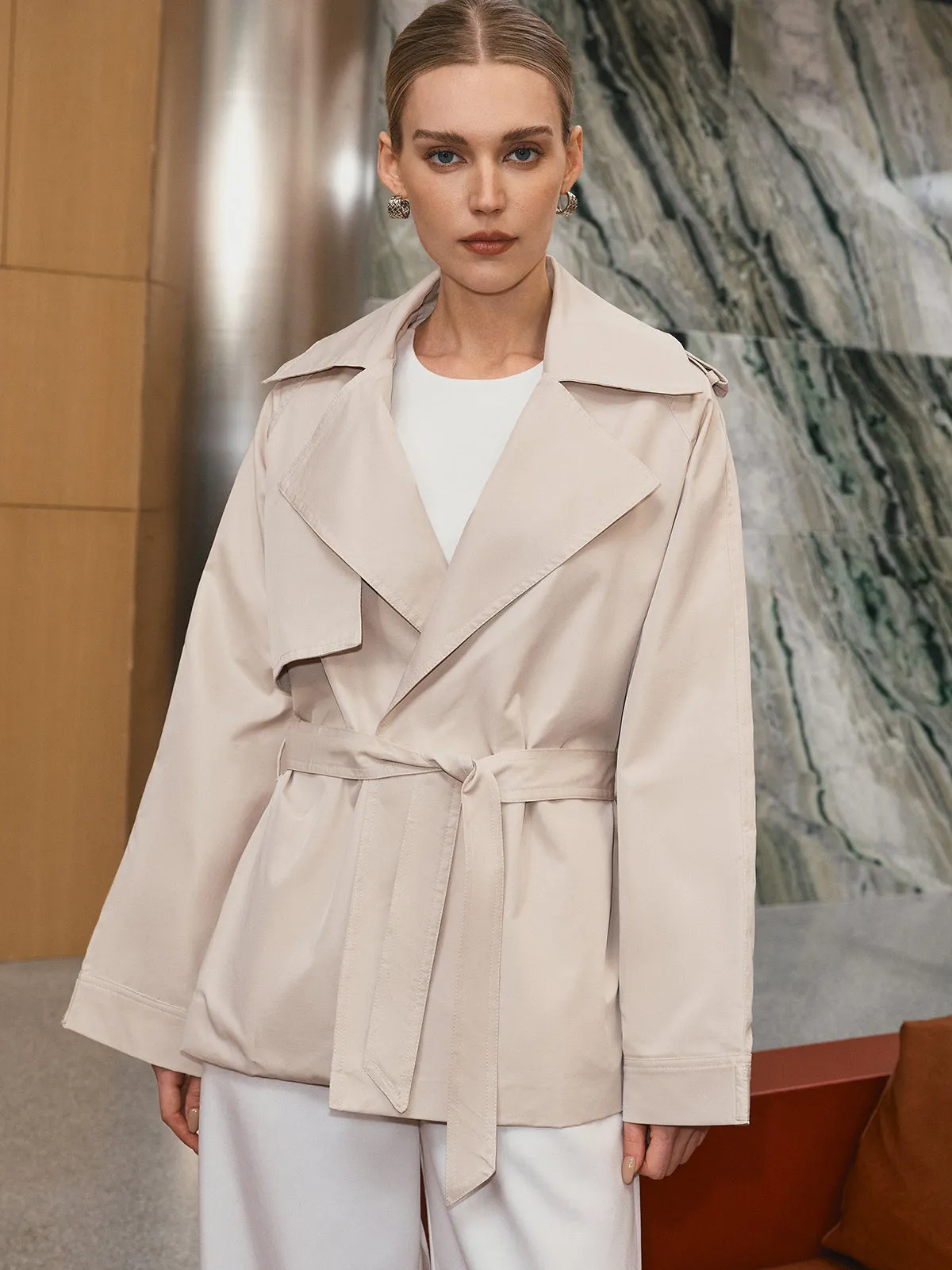 Wide Lapel Belted Trench Coat sold by COMMENSE