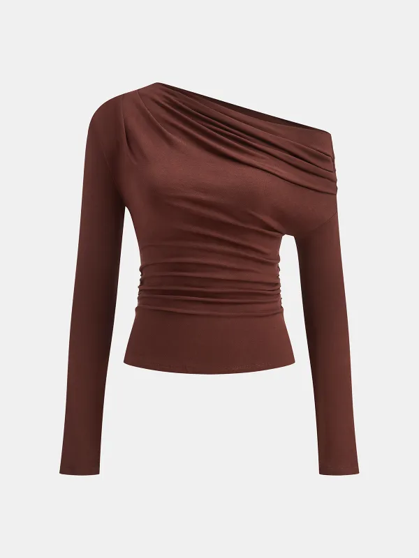 Asymmetric Draped One-Shoulder T-Shirt sold by COMMENSE