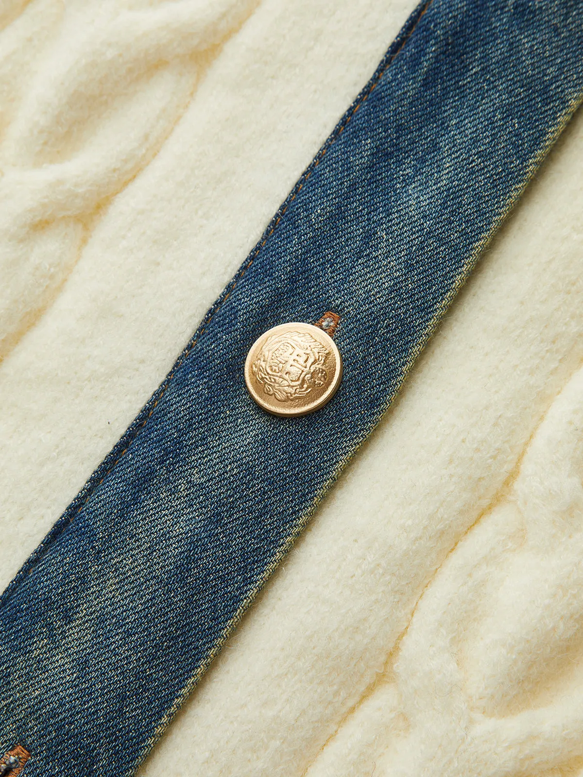 Denim Paneled Cable Knit Sleeveless Vest sold by COMMENSE product image thumbnail 4