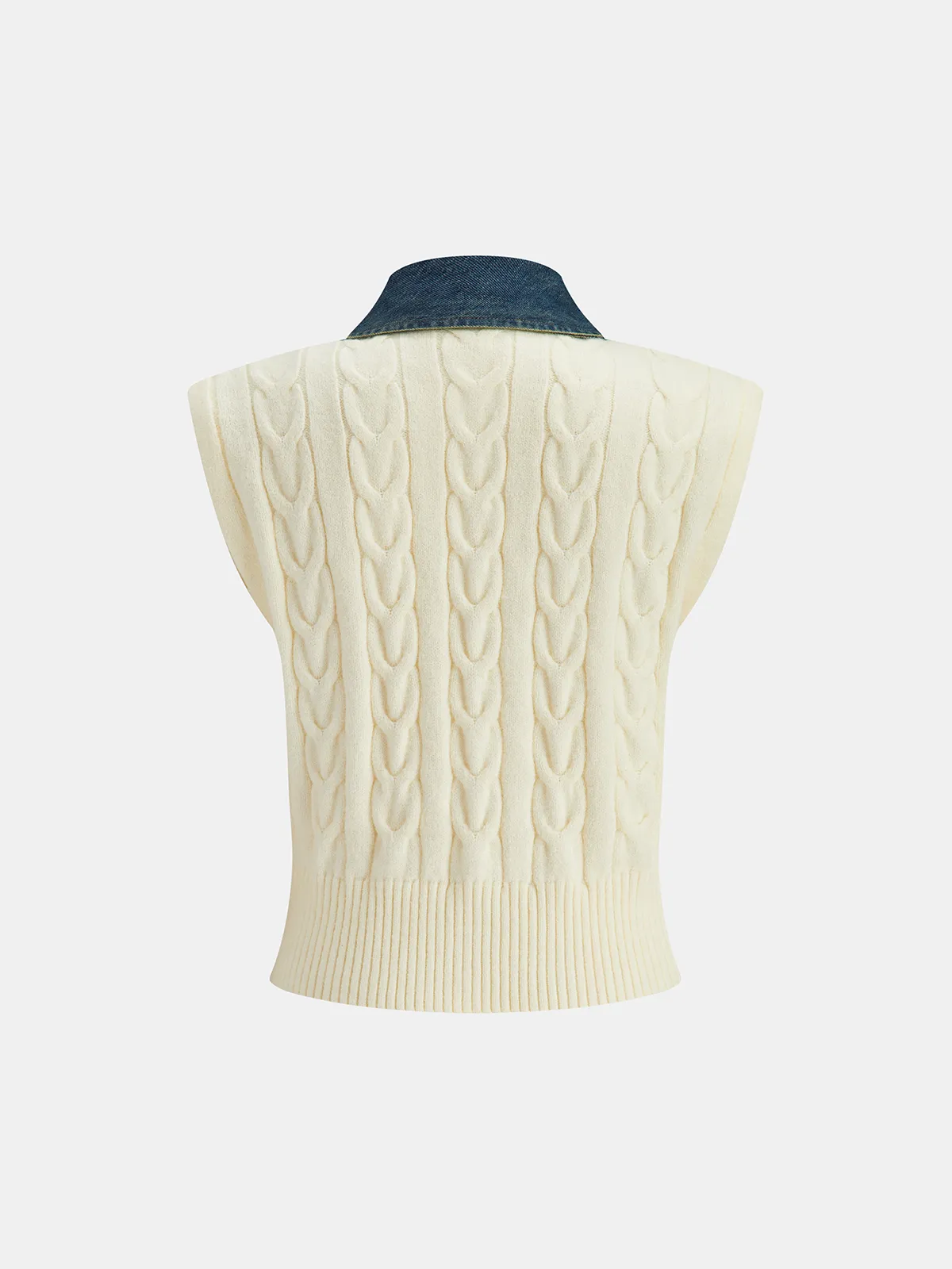 Denim Paneled Cable Knit Sleeveless Vest sold by COMMENSE product image thumbnail 3