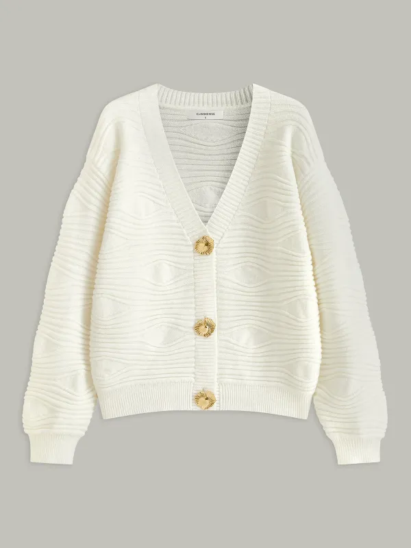 Metal Button Textured Knit Cardigan sold by COMMENSE