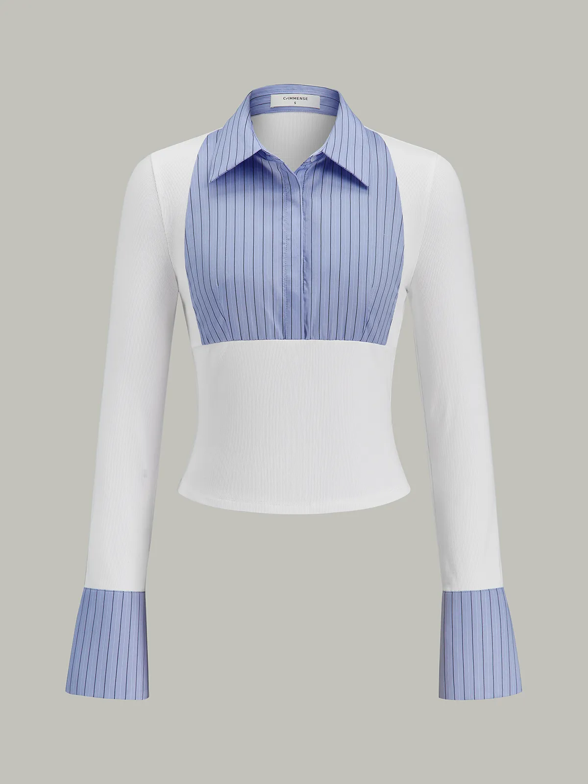 Flared Cuff Striped Paneled Shirt sold by COMMENSE