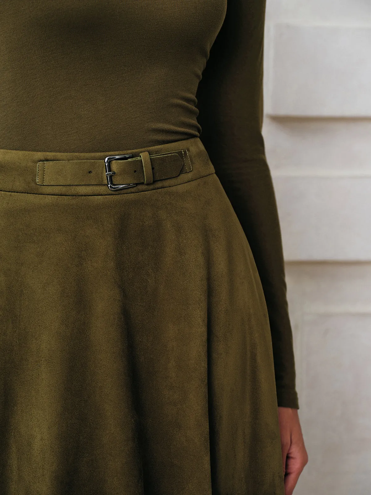 Soft Suede Effect A-Line Midi Skirt sold by COMMENSE product image thumbnail 4