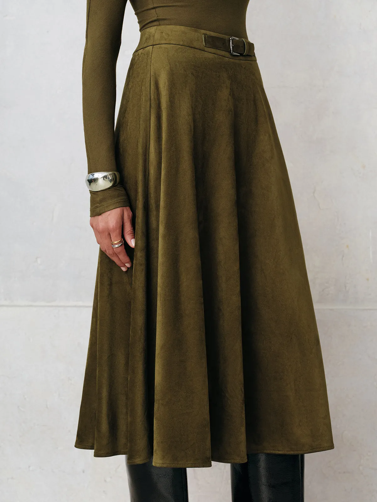 Soft Suede Effect A-Line Midi Skirt sold by COMMENSE product image thumbnail 5