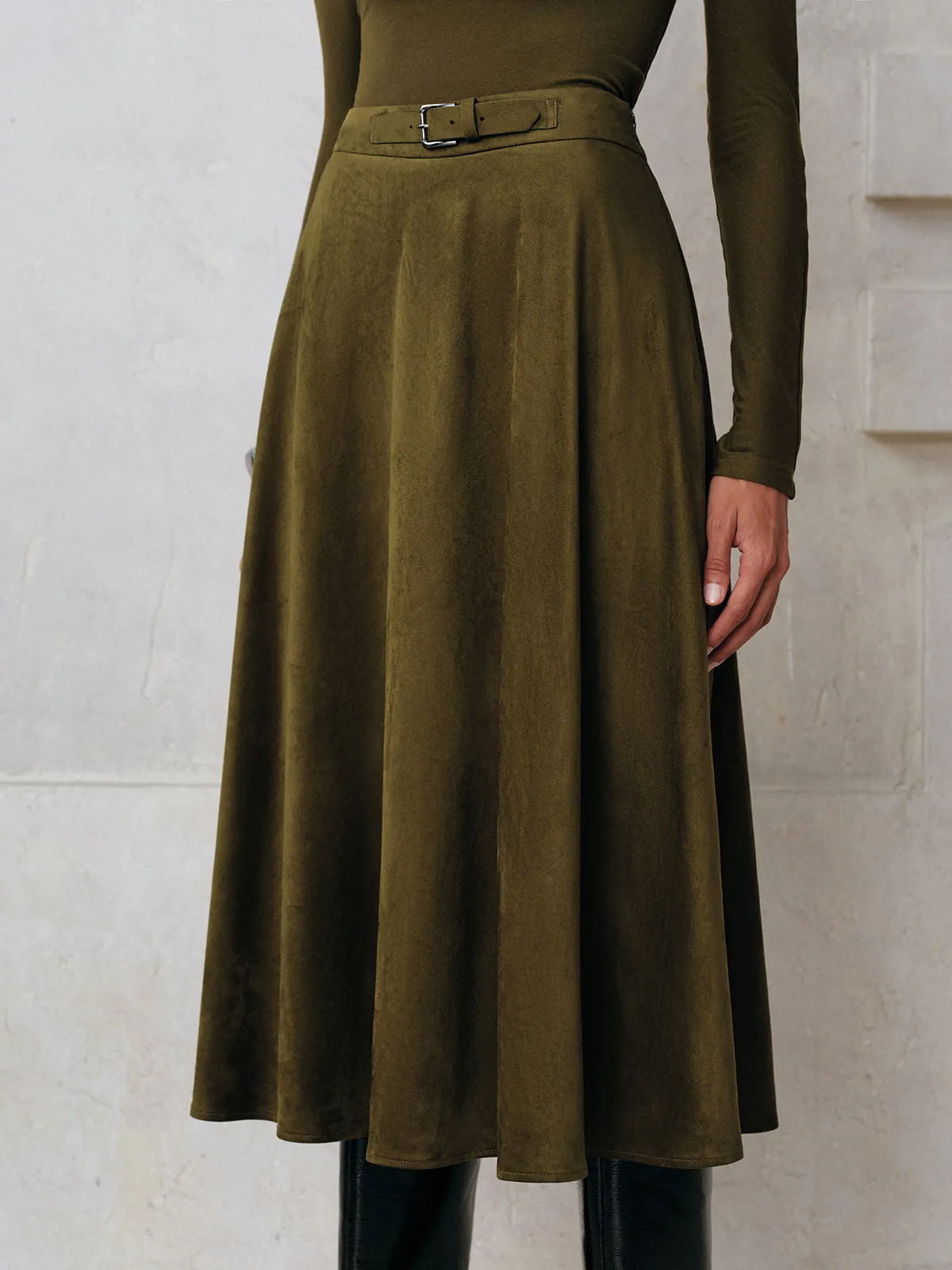 Soft Suede Effect A-Line Midi Skirt sold by COMMENSE product image thumbnail 2