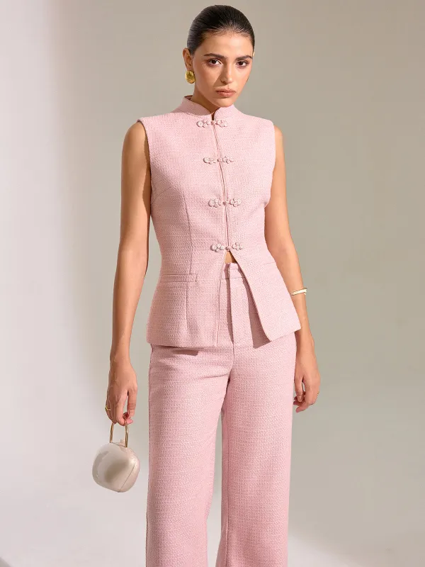 Textured Knot Button Vest sold by COMMENSE