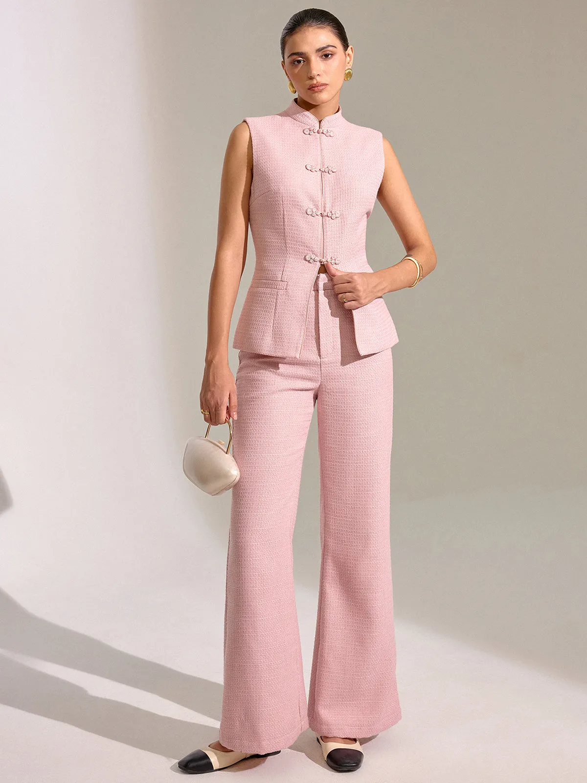 Textured Mid-Waist Straight Leg Pants sold by COMMENSE