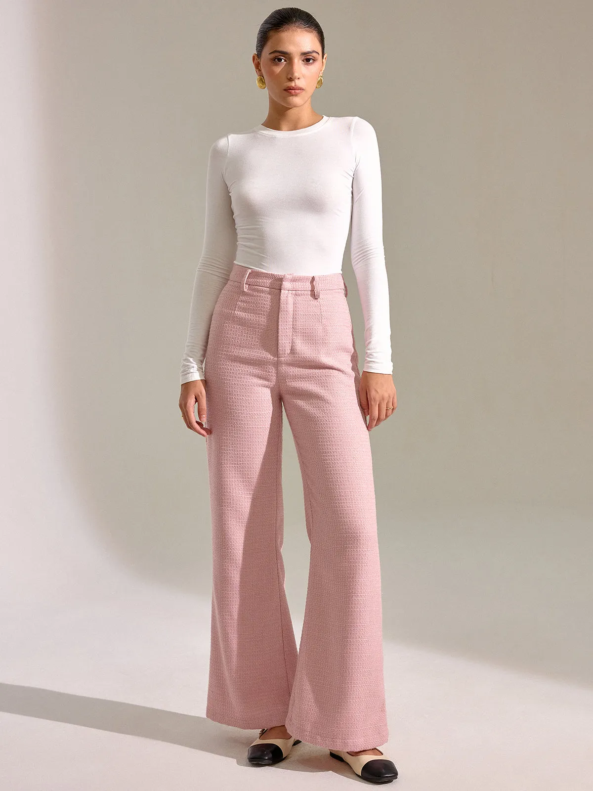 Textured Mid-Waist Straight Leg Pants sold by COMMENSE product image thumbnail 3