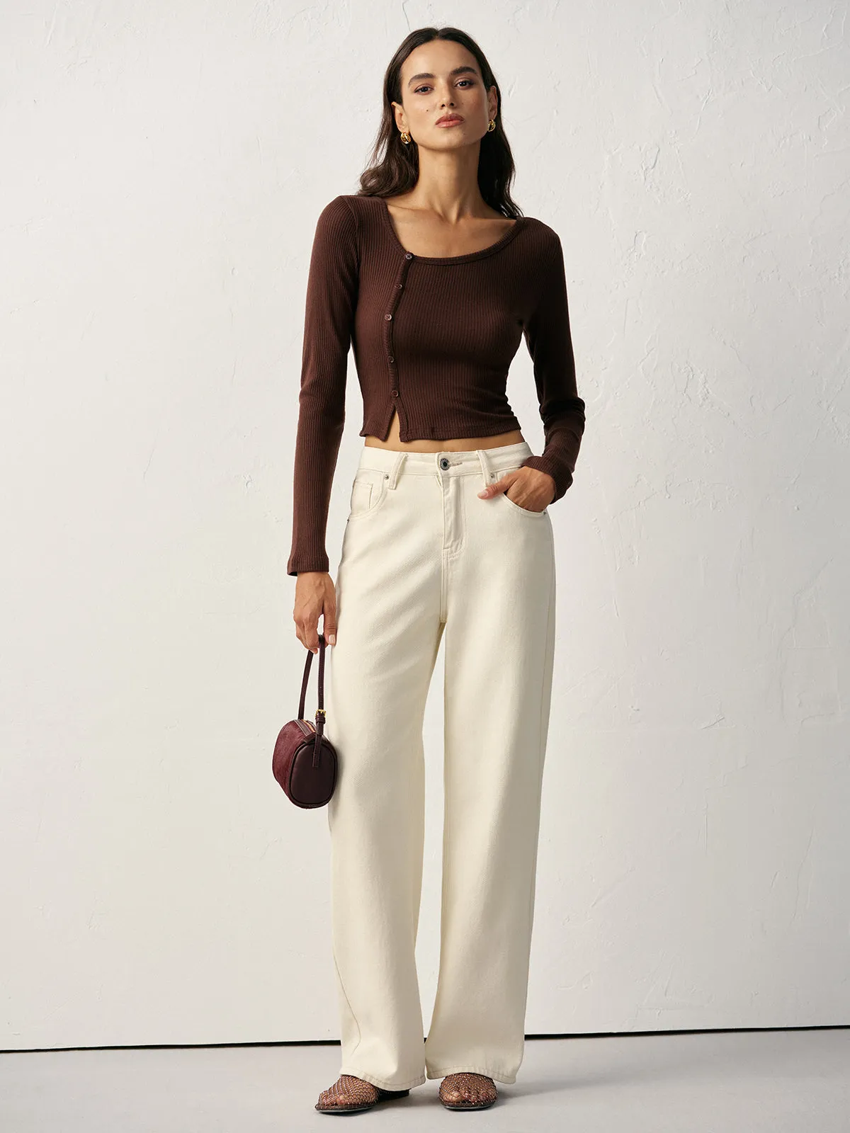Asymmetric Button Detail Ribbed T-Shirt sold by COMMENSE product image thumbnail 4