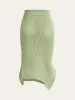 Textured Asymmetric Hem Knit Midi Skirt sold by COMMENSE