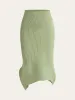 Textured Asymmetric Hem Knit Midi Skirt sold by COMMENSE